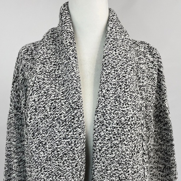 New Caslon Marled Knit Draped Open Front Cardigan Sweater Black White Size Small - Picture 3 of 16